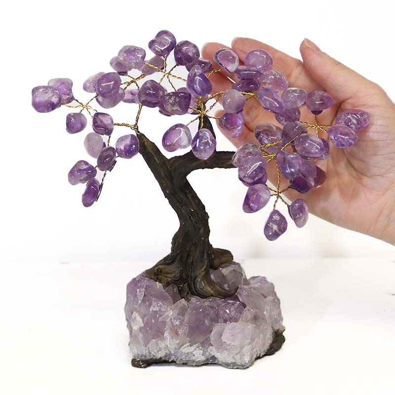 Amethyst Gemstone Bonsai Tree On Amethyst Cluster 12 Branches For Sale ...