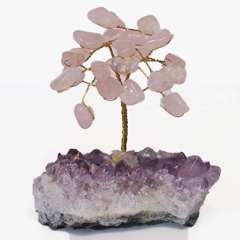 Rose Quartz Mini Gemstone Tree With Timber Base - Himalayan Salt Factory