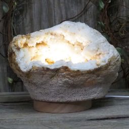 Natural Calcite Geode Lamp with Large LED Light Base DS1136 | Himalayan Salt Factory