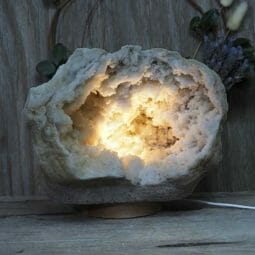 Natural Calcite Geode Lamp with Large LED Light Base DN1532 | Himalayan Salt Factory