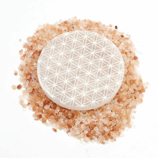 Selenite Round Engraved Plate Flower of Life | Himalayan Salt Factory