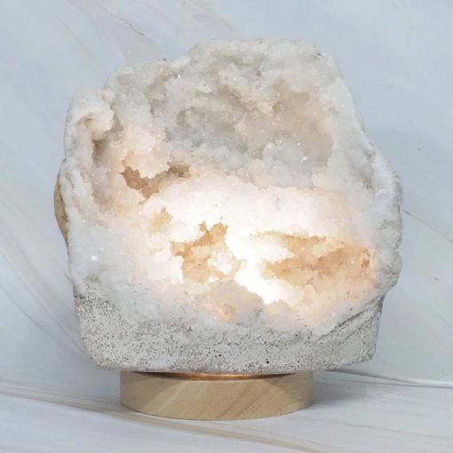 Natural Calcite Geode Lamp with Large LED Light Base DN1762 | Himalayan Salt Factory