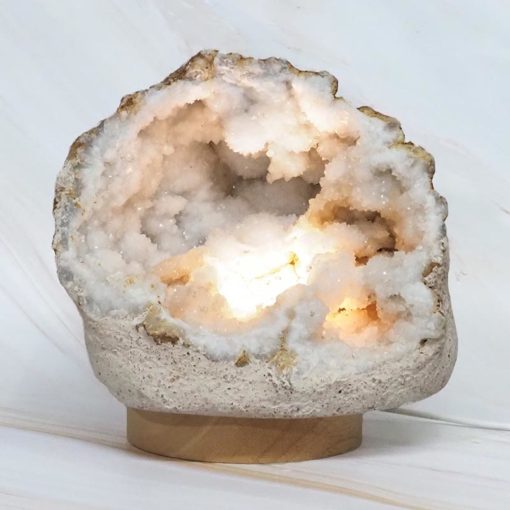 Natural Calcite Geode Lamp with Large LED Light Base DN1764 | Himalayan Salt Factory